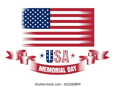 Memorial Day card. USA flag.  Red and blue silhouette of American flag. Flag of the United States of America. Vector illustration