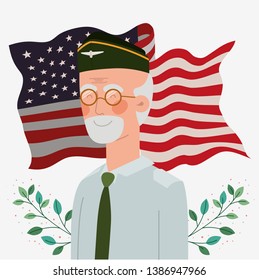 memorial day card with veteran and usa flag