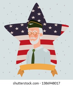 memorial day card with veteran and usa flag in star