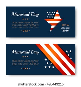Memorial Day cards design vector template. Cards designed with star and ribbon.