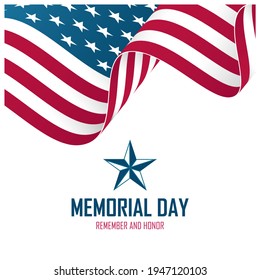 Memorial Day celebrate card with national flag of the United States. Remember and honor. USA national holiday vector illustration.