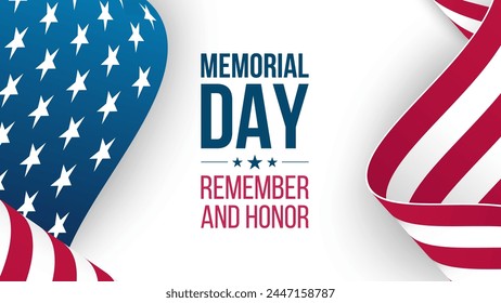 Memorial Day celebration banner. Remember and Honor. Waving American flag. Vector illustration.