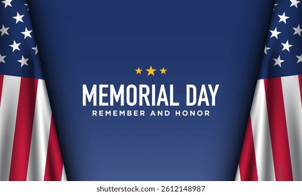 Memorial Day Celebration Design with American Flag Illustration. Vector Illustration.