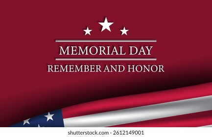 Memorial Day Celebration Design with American Flag Illustration. Vector Illustration.