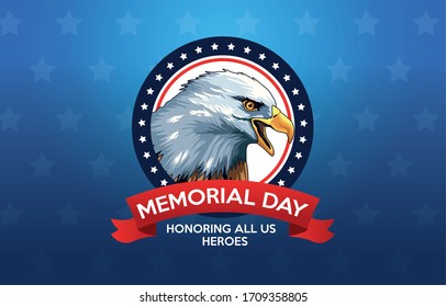 memorial day celebration poster with eagle vector illustration design