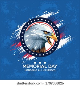 memorial day celebration poster with eagle vector illustration design