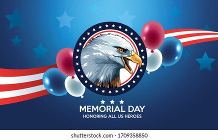 memorial day celebration poster with eagle vector illustration design