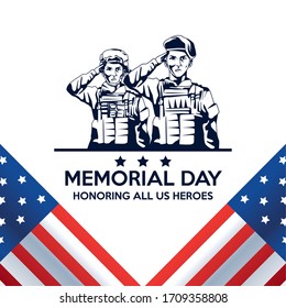 memorial day celebration poster with troop of heroes vector illustration design