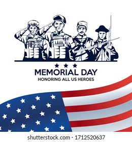 memorial day celebration poster with troop of heroes vector illustration design