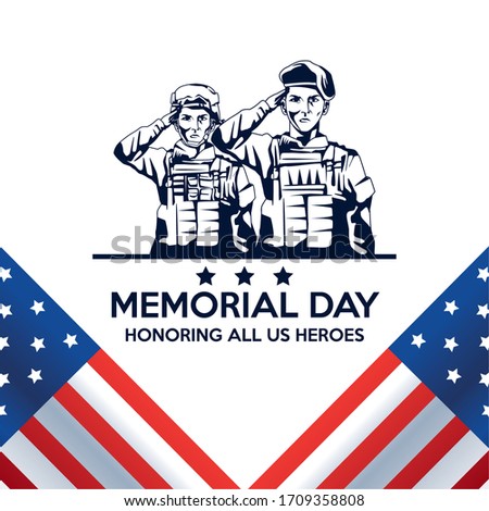 memorial day celebration poster with troop of heroes vector illustration design