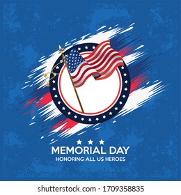 memorial day celebration poster with usa flag vector illustration design