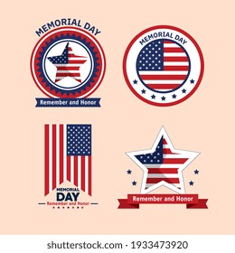 memorial day celebration set icons