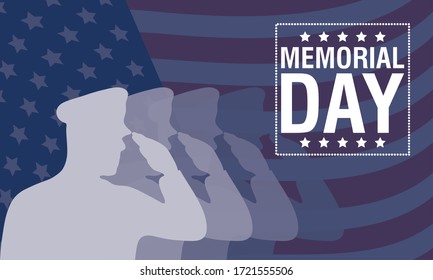 Memorial Day celebration with usa flag and officer silhouette vector illustration design