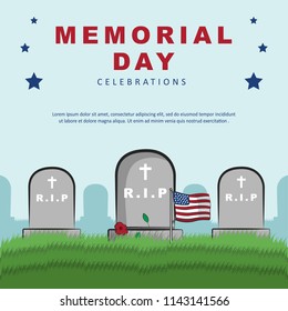 Memorial day celebrations with remember and honor fallen soldiers. Vector illustration