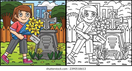 Memorial Day Child Offering Flowers Illustration