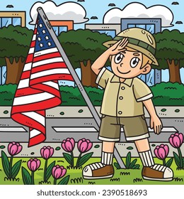 Memorial Day Child Saluting Colored Cartoon 