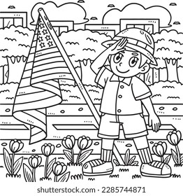 Memorial Day Child Saluting Coloring Page for Kids