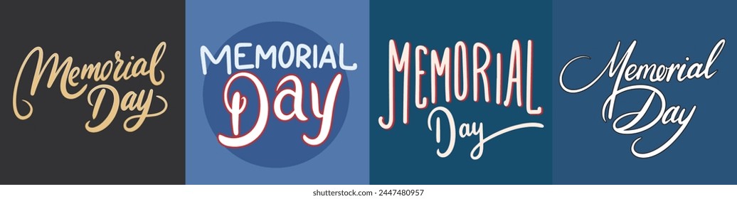 Memorial Day collection of text banner. Hand drawn vector art.