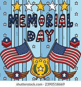 Memorial Day Colored Cartoon Illustration
