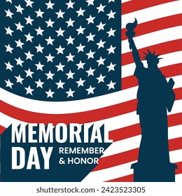 Memorial day colored template with liberty statue landmark Vector illustration