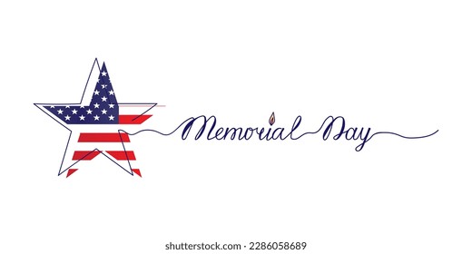Memorial Day concept  Star   text  one line  Hand drawn  Vector illustration in minimalist style 