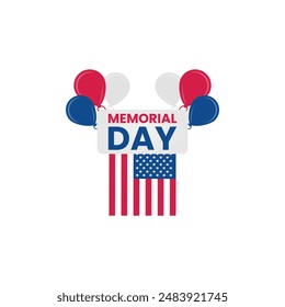 Memorial day design with American flag and balloons