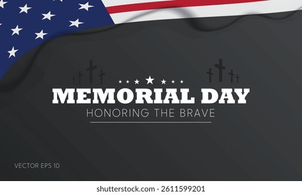 Memorial Day Design with Folded Flag and Subtle Crosses on Gray Background