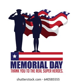 Memorial Day Design With Saluting Soldiers. EPS 10 Vector.