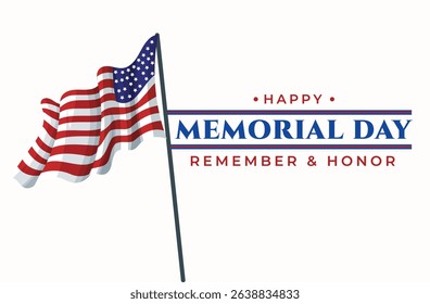 Memorial day design. Vector illustration of American waving flag - United State Memorial day - US national day