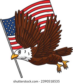 Memorial Day Eagle Carrying Flag Cartoon Clipart