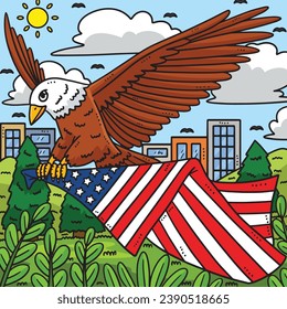 Memorial Day Eagle Carrying Flag Colored Cartoon