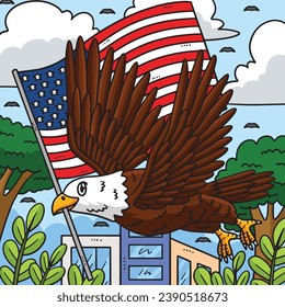 Memorial Day Eagle Carrying Flag Colored Cartoon 