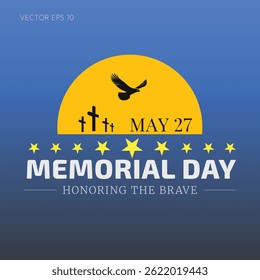 Memorial Day eagle and sun with crosses and stars on blue background