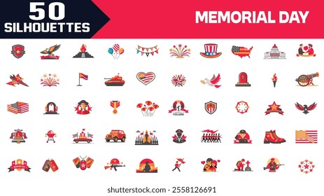 Memorial Day Editable Stroke Outline Web Silhouettes Set - Happy Memorial Day Background, National American Holiday Illustration, Memorial Day Background Design, We Will Be Closed for Memorial Day