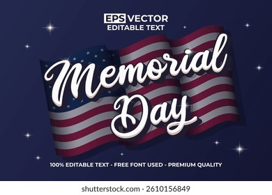Memorial Day Editable Text Effect with Wavy USA Flag as a Background