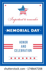 Memorial Day event poster flat vector template. Celebration for Civil War anniversary. US freedom and liberty. Brochure, booklet one page concept design. National american holiday flyer, leaflet