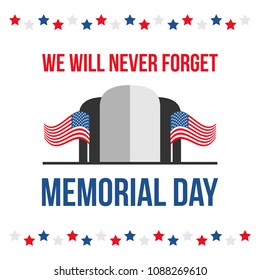 Memorial Day, federal holiday in the USA, illustration or card with memorial stones and national flags.