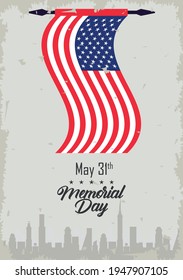 memorial day with flag hanging