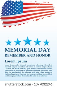 Memorial day, Flag of the United States. Remember and Honor, The American flag, The Stars and Stripes, Bright, colorful vector illustration