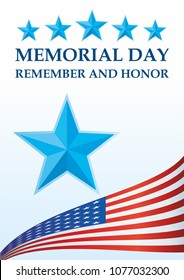 Memorial day, Flag of the United States. Remember and Honor, The American flag, The Stars and Stripes, Bright, colorful vector illustration