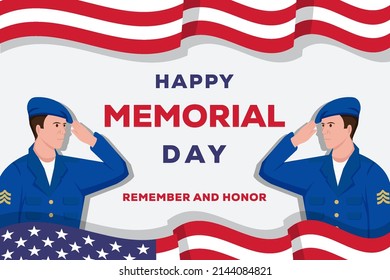 memorial day flat illustration with two soldiers each other saluting