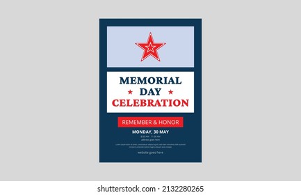 Memorial Day Flyer Template Design. Memorial Day poster templates Vector illustration. USA flag with blue star frame. Cover, A4 Size, Flyer design