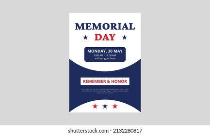 Memorial Day Flyer Template Design. Memorial Day poster templates Vector illustration. USA flag with blue star frame. Cover, A4 Size, Flyer design