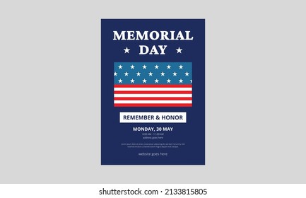 Memorial Day Flyer Template Design. Memorial Day poster templates Vector illustration. USA flag with blue star frame. Cover, A4 Size, Flyer design