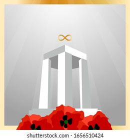 Memorial day, Gallipoli battle monument and red poppies