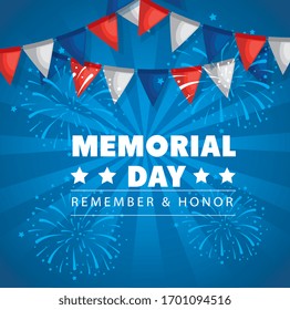 memorial day with garlands hanging decoration vector illustration design