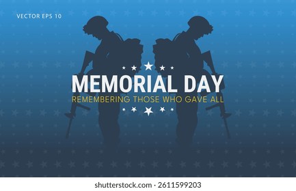 Memorial Day Graphic with Gold Text and Soldiers Facing Each Other