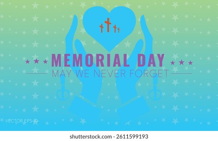 Memorial Day Graphic with Heart and Crosses on Green Blue Background