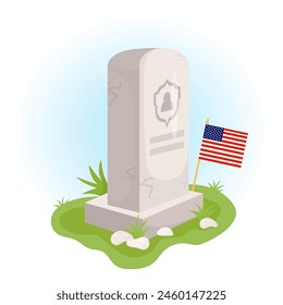 Gedenktag. Grabstein-Grabstein mit amerikanischer Flagge. In: Veterans Military Cemetery. Vektorillustration für Design National Traditional Holidays USA, Independence Day