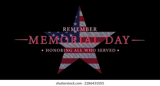 Memorial Day  greeting banner the black background  Star  text  inscription  Horizontal vector illustration  